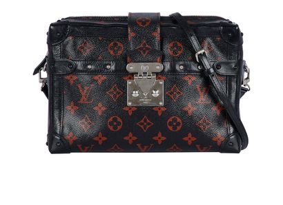 Petite Malle Trunk, £1,800, Handbags, Black/Red, Coated Canvas/Leather, Front view